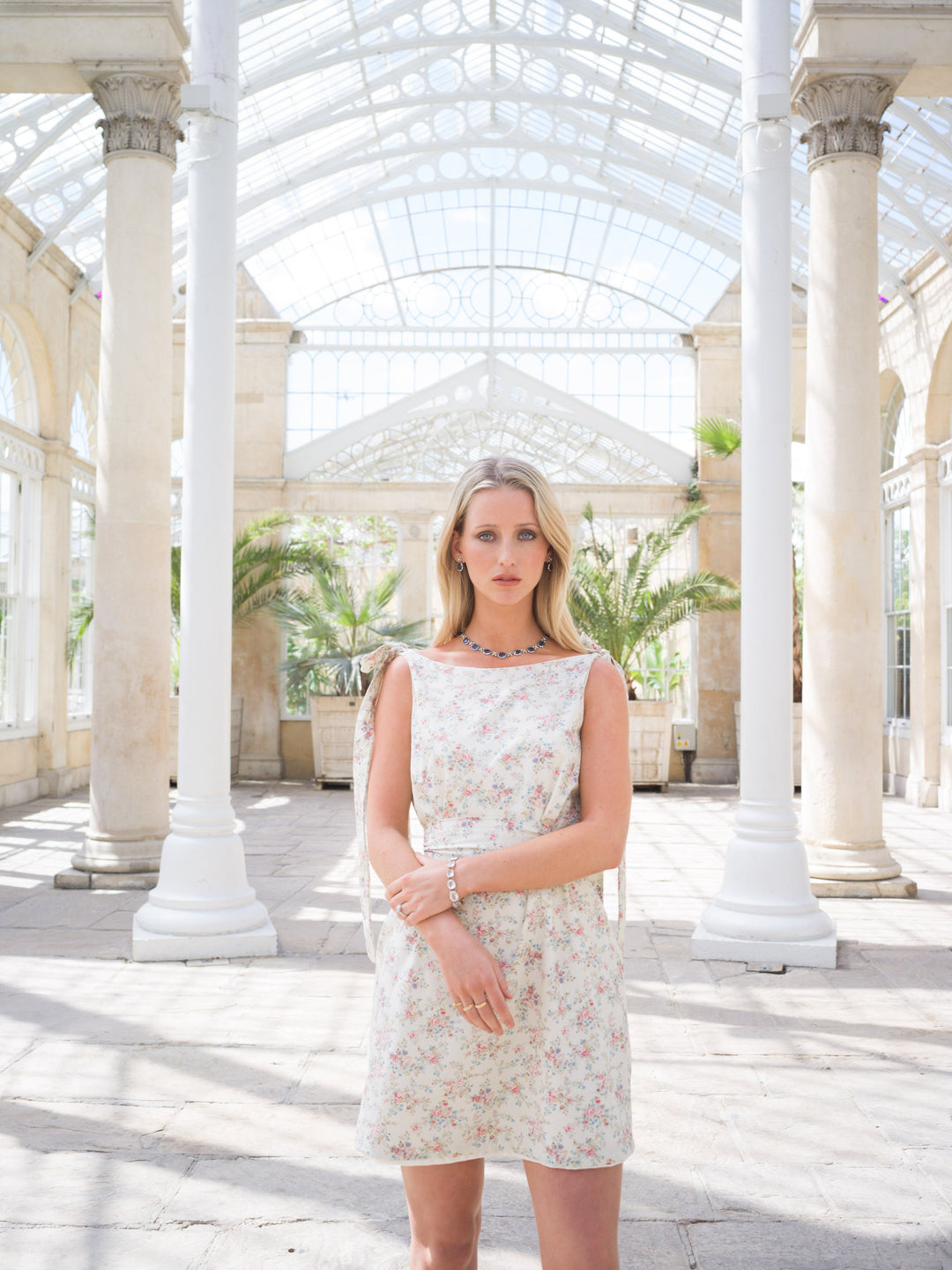 Floral pink mini bow dress Dress Hannah Sophia England 