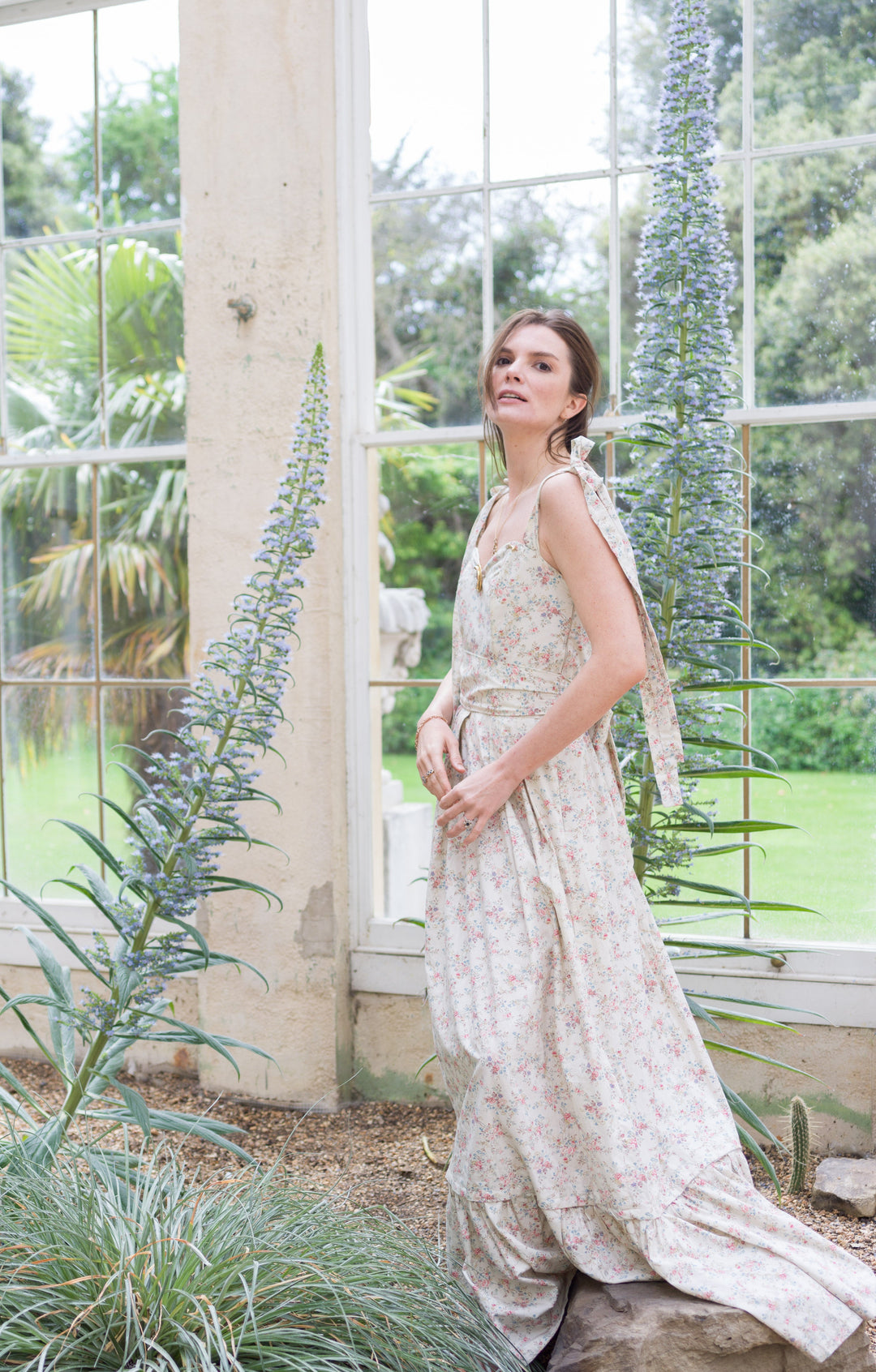 Floral pink sweetheart maxi (detaching into a midi) dress with detachable tier Dress Hannah Sophia England 