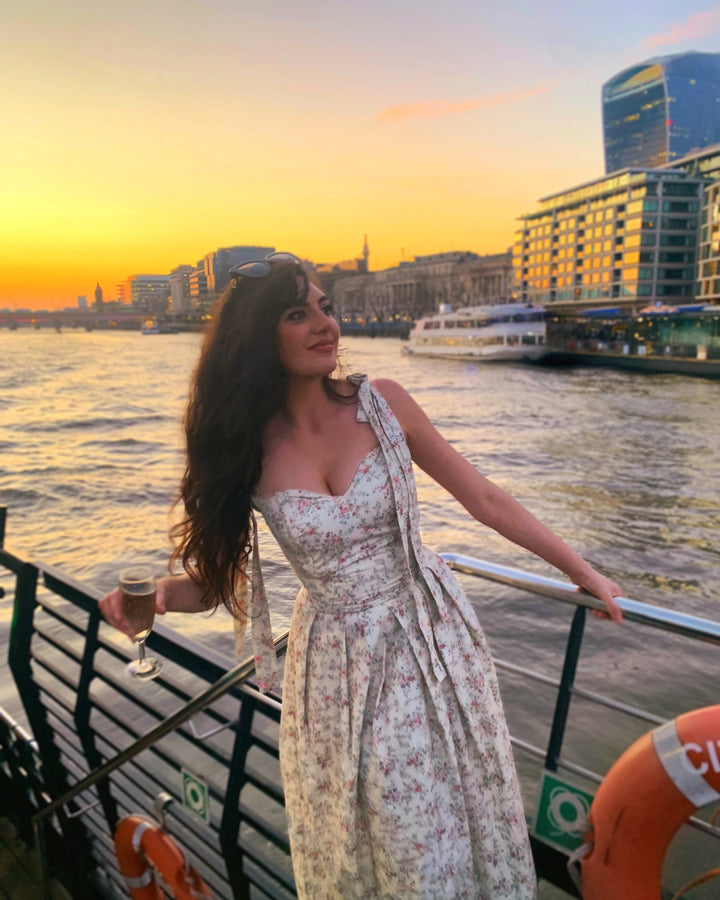 Floral sweetheart maxi (detaching into a midi) dress with detachable tier Dress Hannah Sophia England 