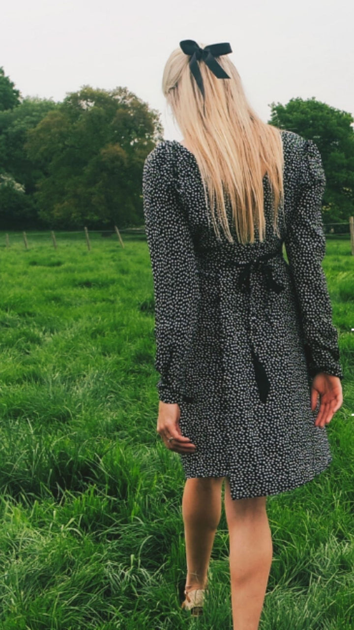 Henrietta, Black Polka/ Black reversible Knee-length, long sleeved dress Hannah Sophia 