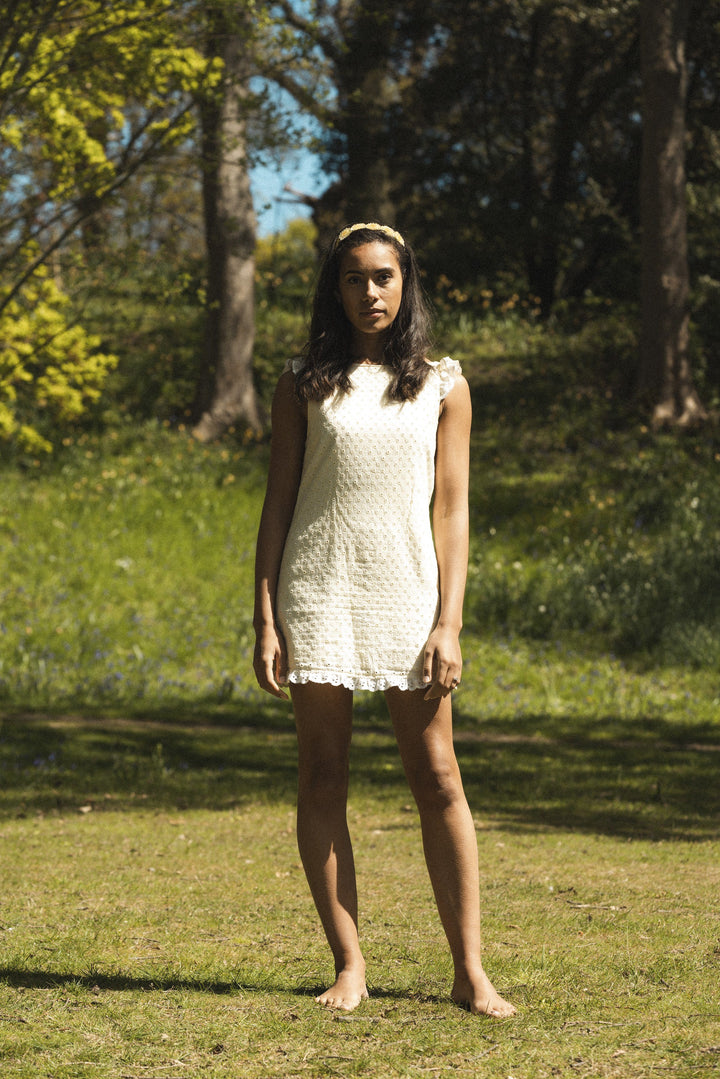 Lemon broderie anglaise maxi dress with 3 detachable tiers and a detachable black bow Dress Hannah Sophia England 