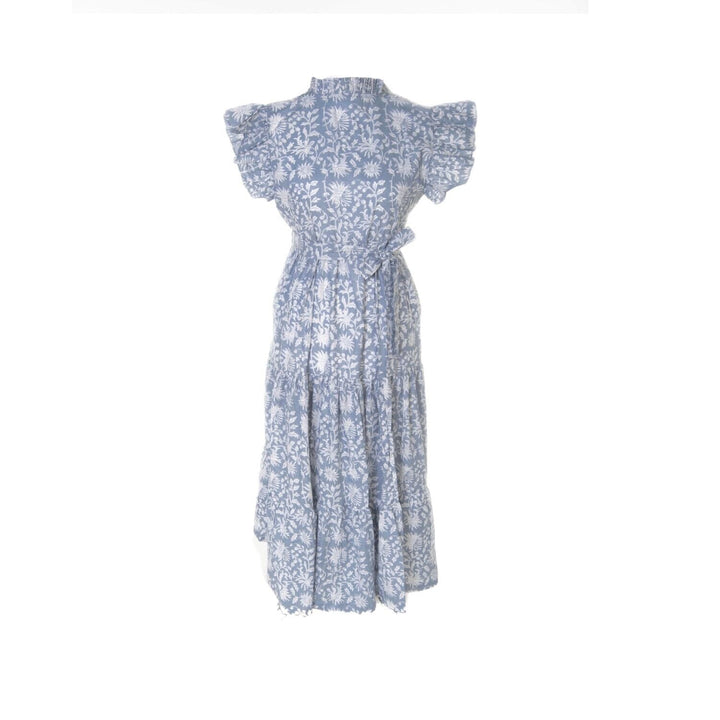 Lily - Grey and White Hand Block Printed Reversible Dress Dress Hannah Sophia England 