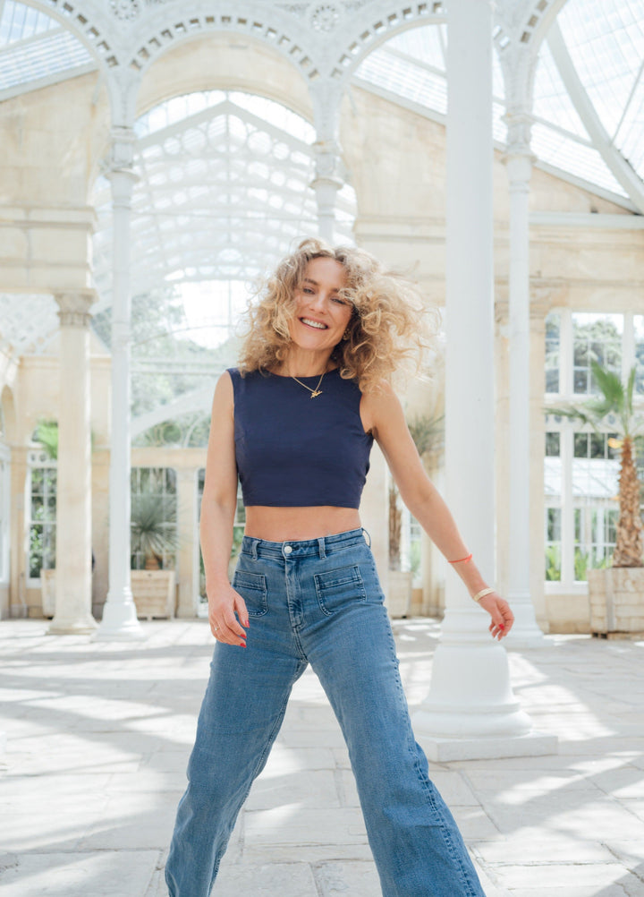 Nautical red and navy reversible backless bow top Top Hannah Sophia England 