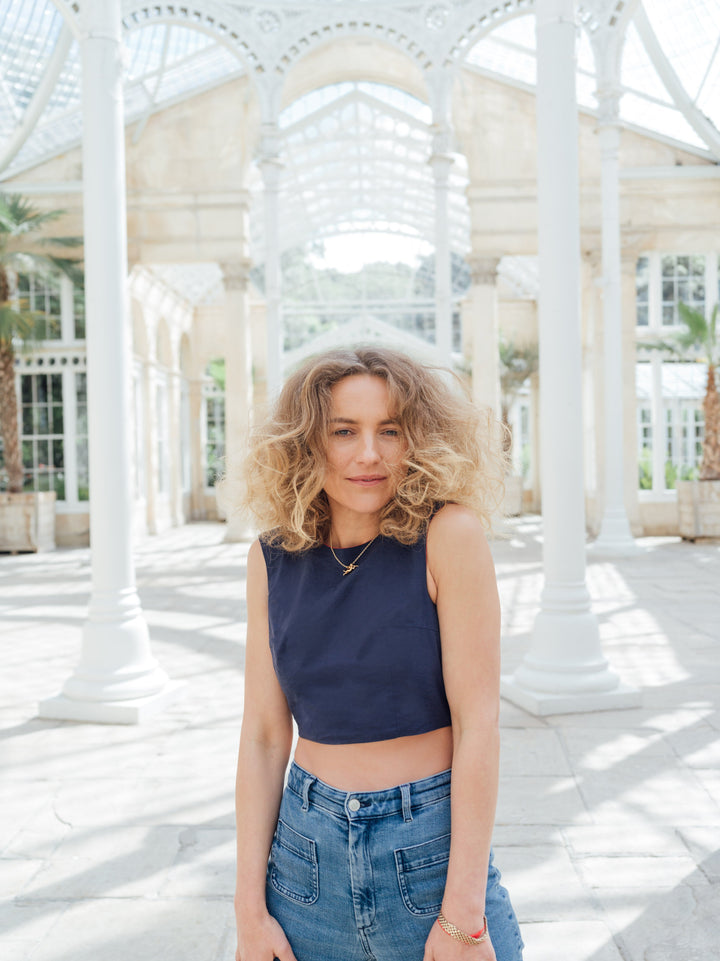 Nautical red and navy reversible backless bow top Top Hannah Sophia England 