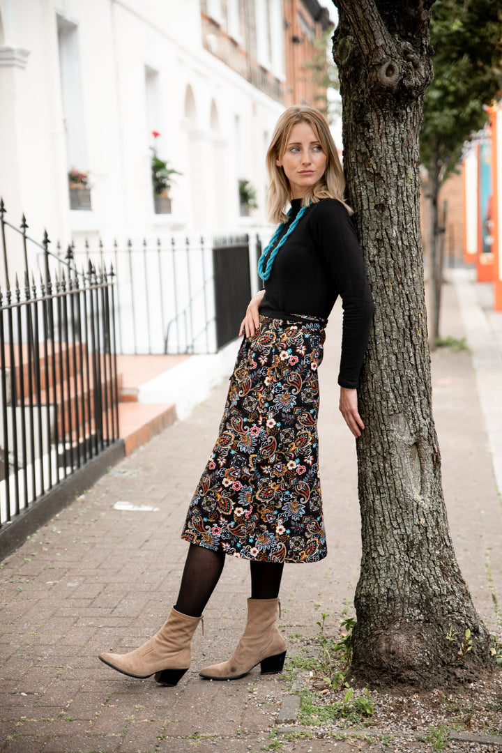 Paisley and black reversible midi skirt Skirt Hannah Sophia England 