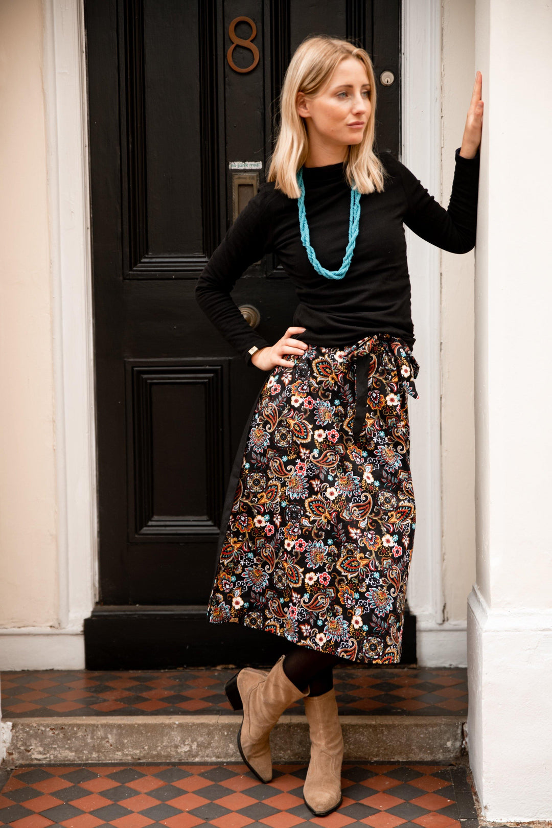 Paisley and black reversible midi skirt Skirt Hannah Sophia England 