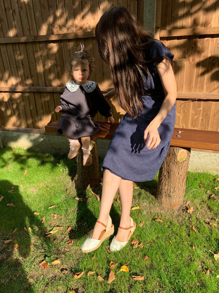 Petite Classic Elizabeth, Navy polka - Navy reversible wrap Knee-length, short sleeves dress Hannah Sophia 