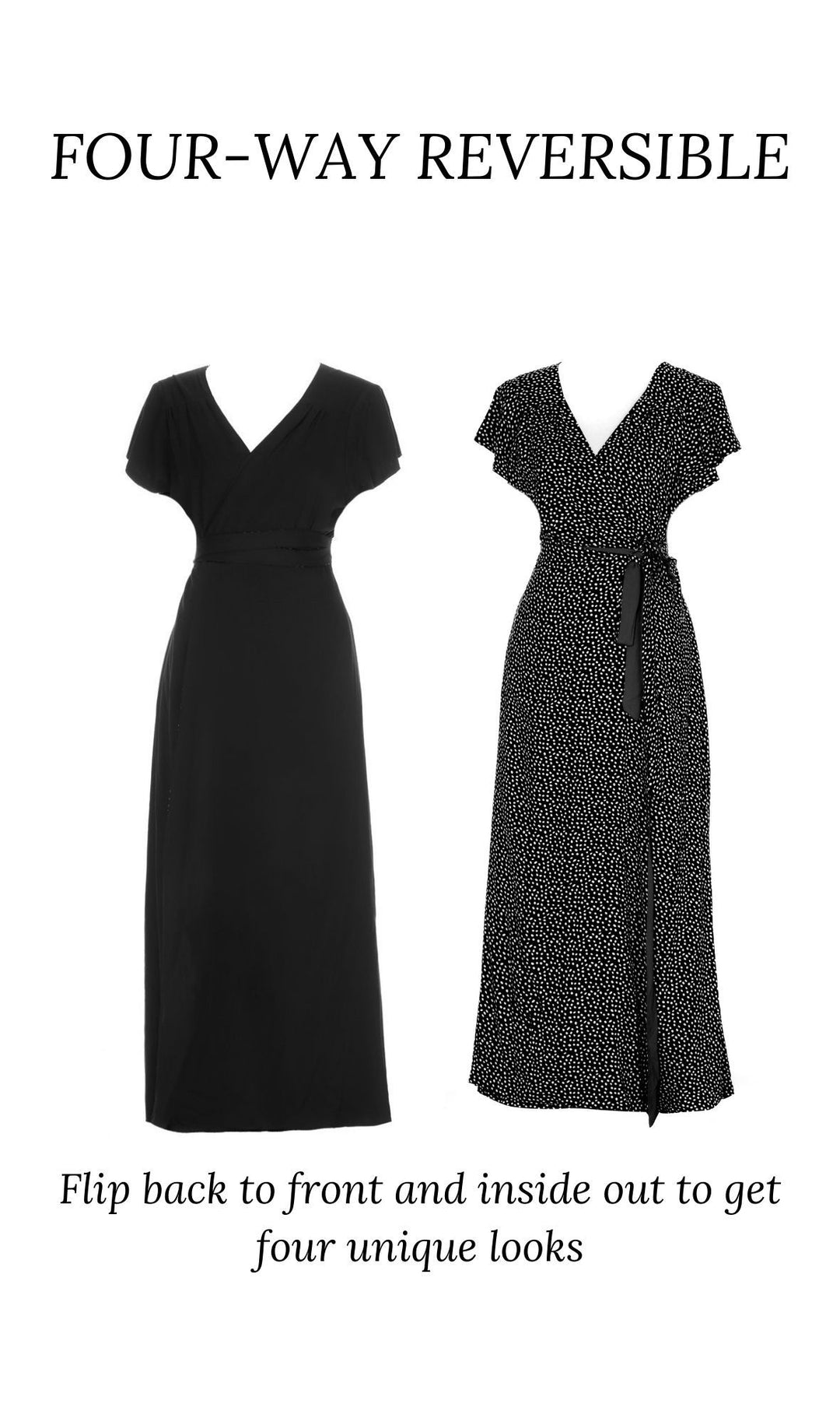 Petite Classic Saika Gown, Black / Black polka 4-way reversible maxi dress Hannah Sophia 