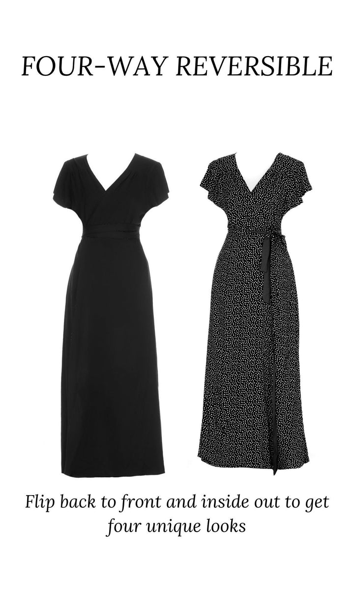 Petite Classic Saika Gown, Black / Black polka 4-way reversible maxi dress Hannah Sophia 