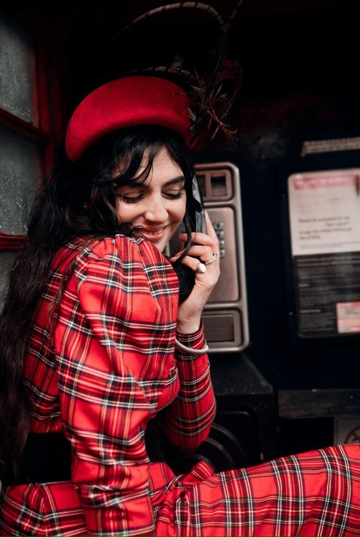 Petite Hannah 4-way luxury reversible tartan / velvet long sleeved dress Hannah Sophia England 