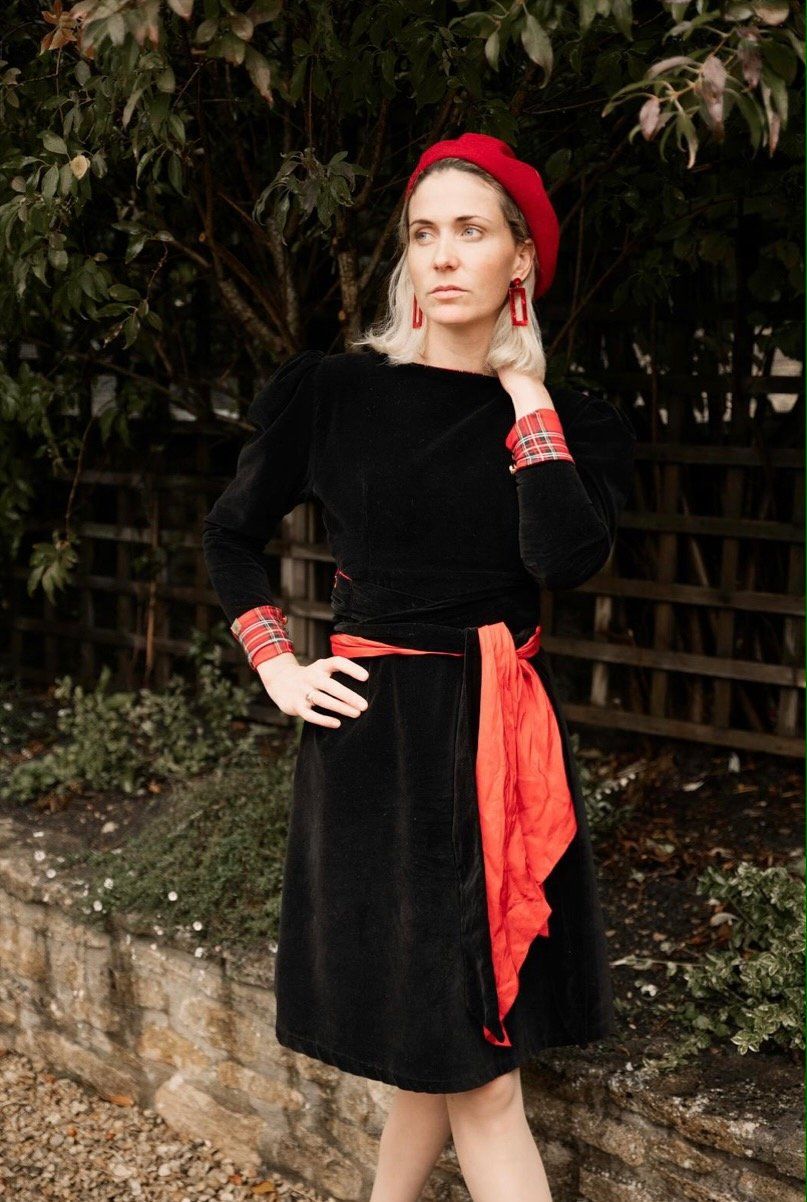 Petite Hannah 4-way luxury reversible tartan / velvet long sleeved dress Hannah Sophia England 