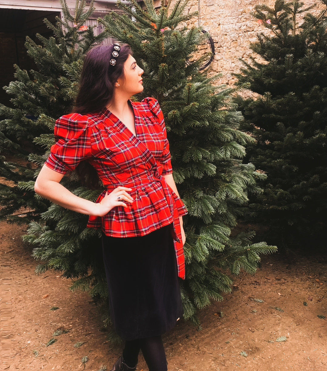 Petite Tailored reversible red tartan blouse Hannah Sophia England 