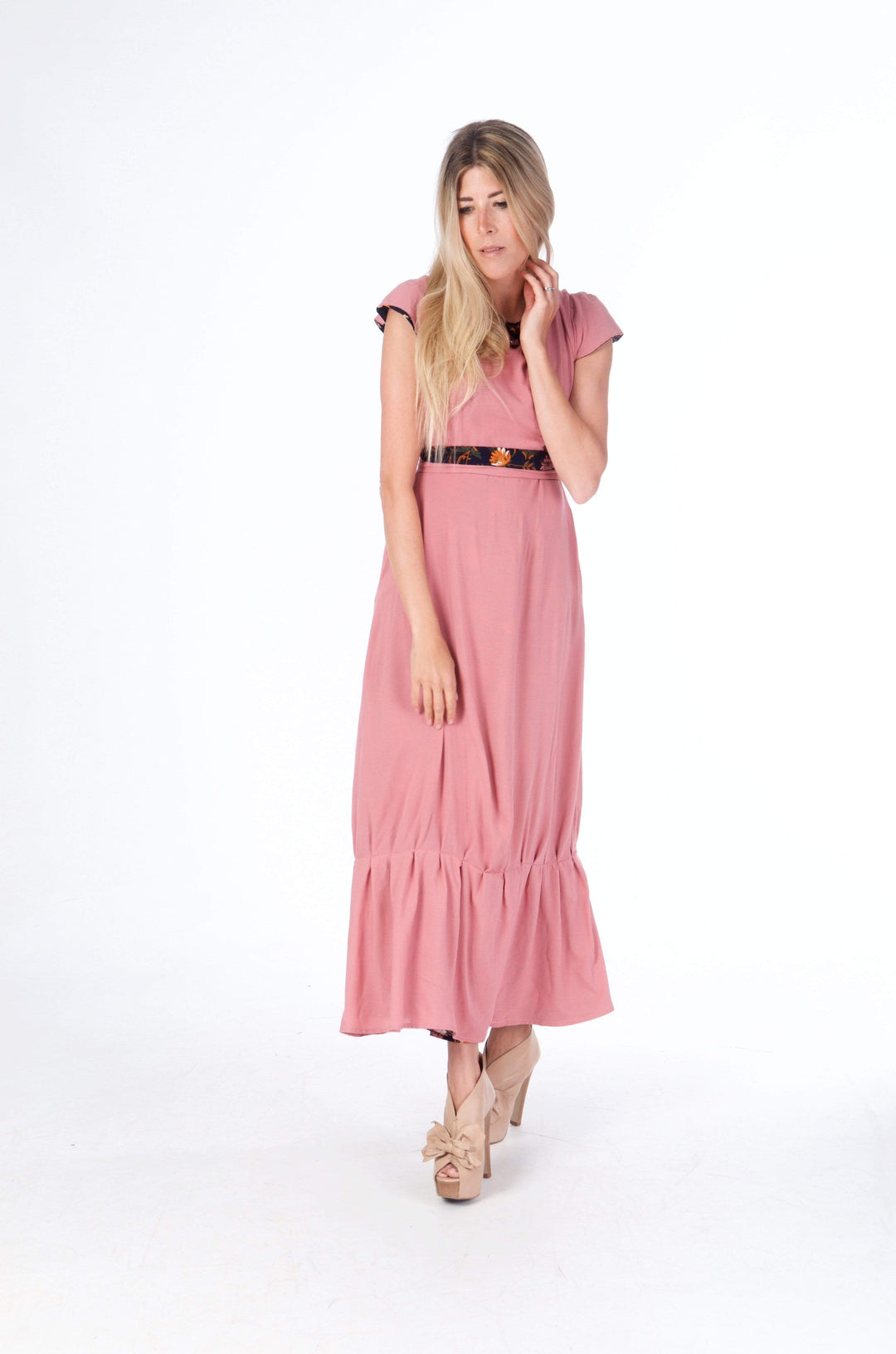 PETTITE Philippa Gown | Blush Pink /Navy floral is a 4-way reversible dress Hannah Sophia 