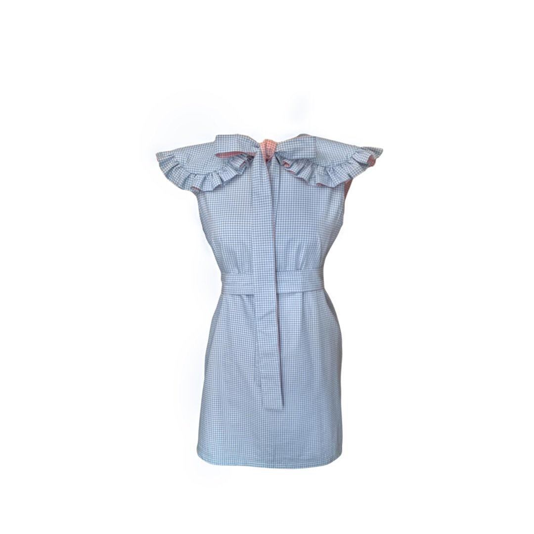 Pink/Blue reversible mini dress with a detachable collar Dress Hannah Sophia England 