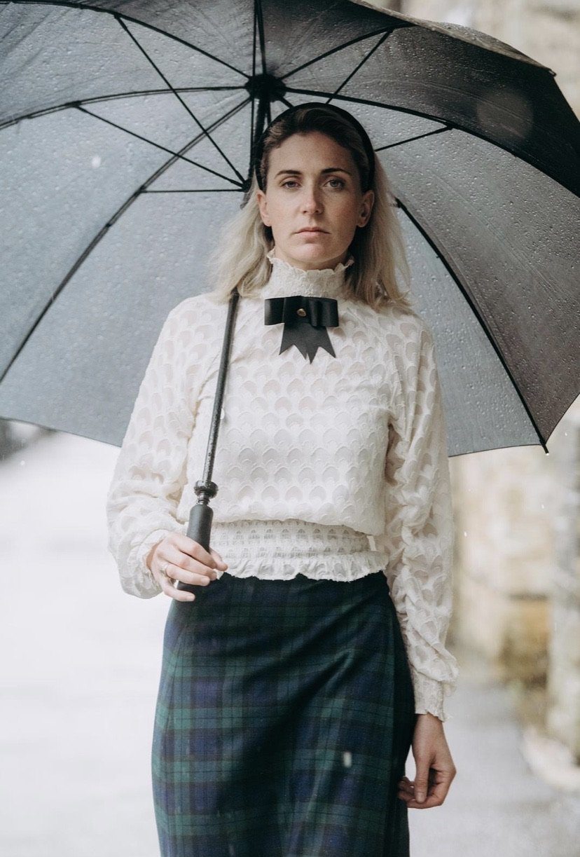 PRE-ORDER Holly - Green and Navy Tartan / Navy midi skirt Hannah Sophia England 