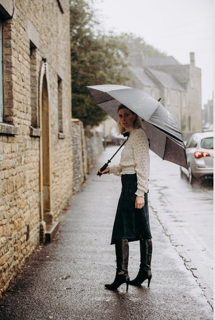 PRE-ORDER Holly - Green and Navy Tartan / Navy midi skirt Hannah Sophia England 