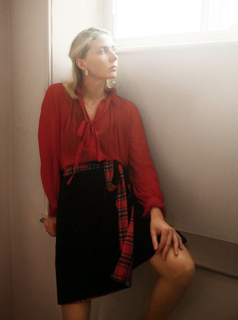 PRE-ORDER Ivy - Tartan / Velvet midi skirt Hannah Sophia England 