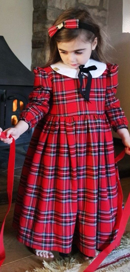 Pre-Order Reversible Arabella long sleeve red and velvet smock dress with detachable collar Hannah Sophia England 