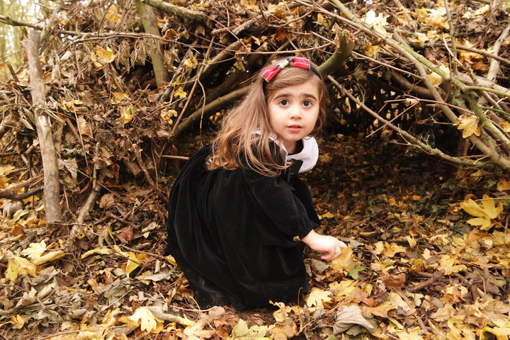 Pre-Order Reversible Arabella long sleeve red and velvet smock dress with detachable collar Hannah Sophia England 