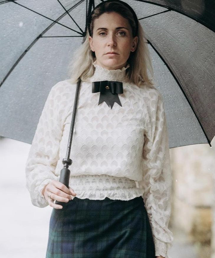 Preppy black bow brooch with HS details Hannah Sophia England 