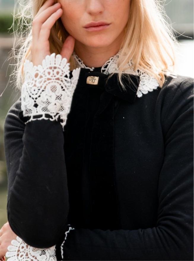 Preppy velvet long black bow brooch with HS details Hannah Sophia England 