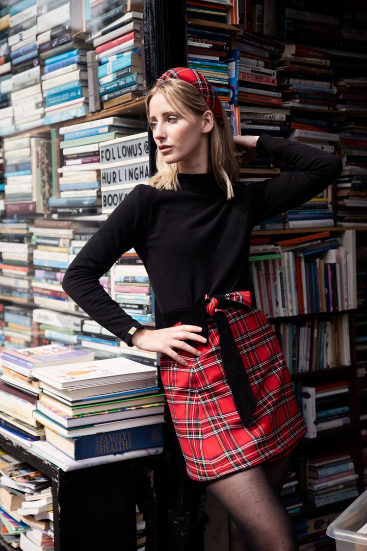 Reversible black velvet / red tartan skirt Hannah Sophia England 