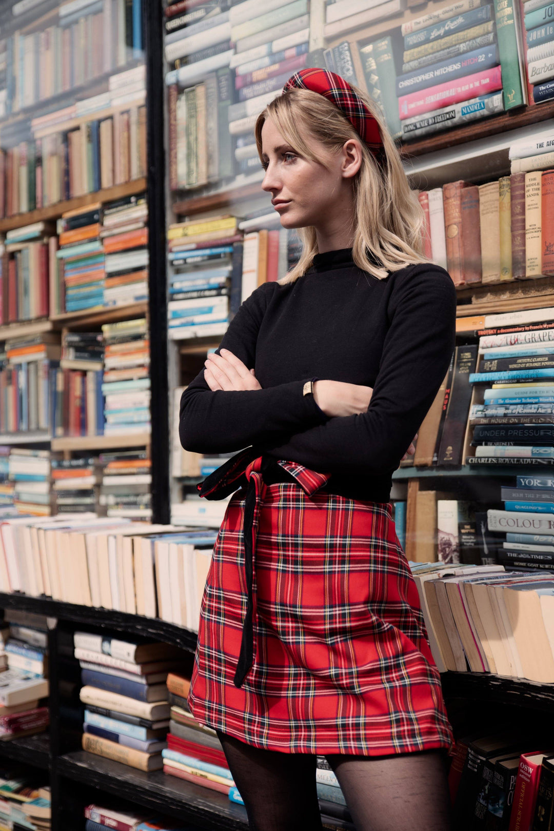 Reversible black velvet / red tartan skirt Hannah Sophia England 
