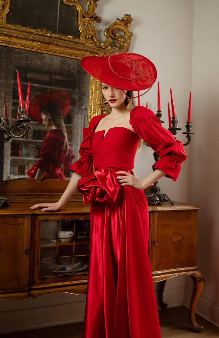 Rouge red detachable dress with detachable sleeves Dress Hannah Sophia England 