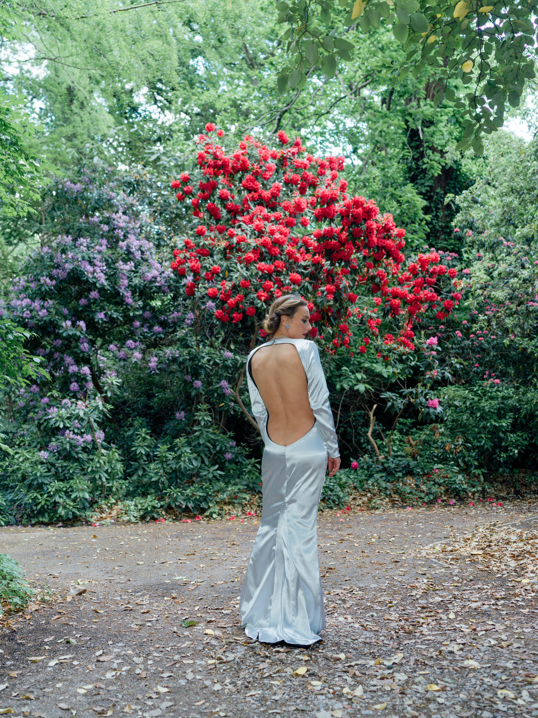 Satin Black and Silver Reversible Gown Dress Hannah Sophia England 