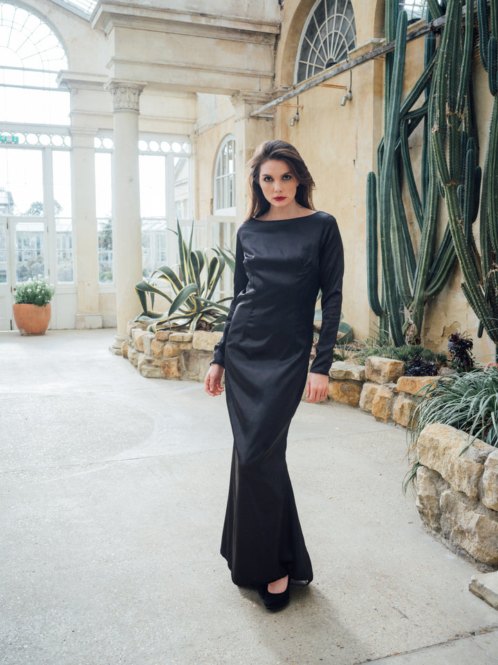 Satin Black and Silver Reversible Gown Dress Hannah Sophia England 