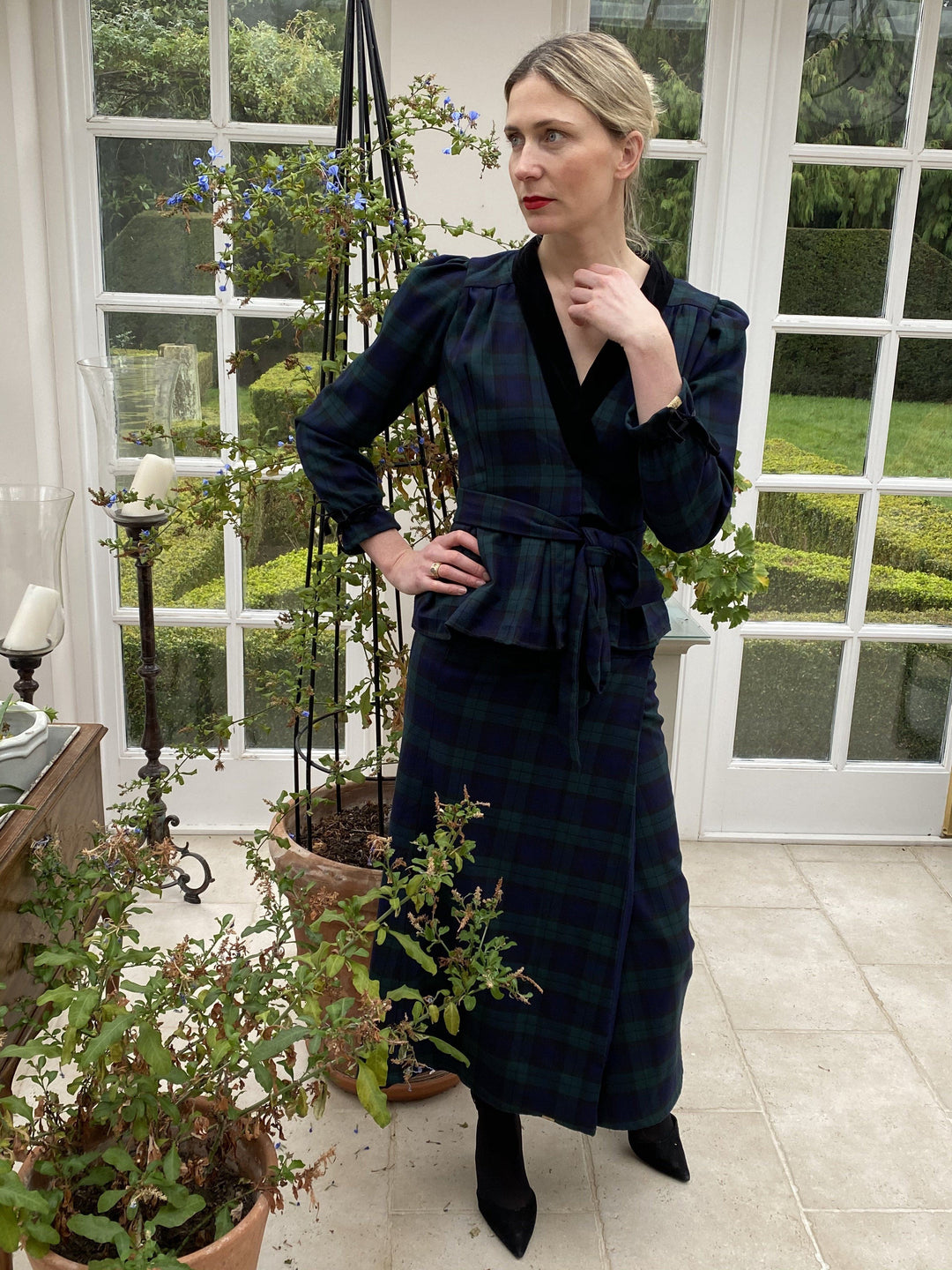 TALL Black Watch tartan tailored reversible Blouse and skirt two-piece set Hannah Sophia England 