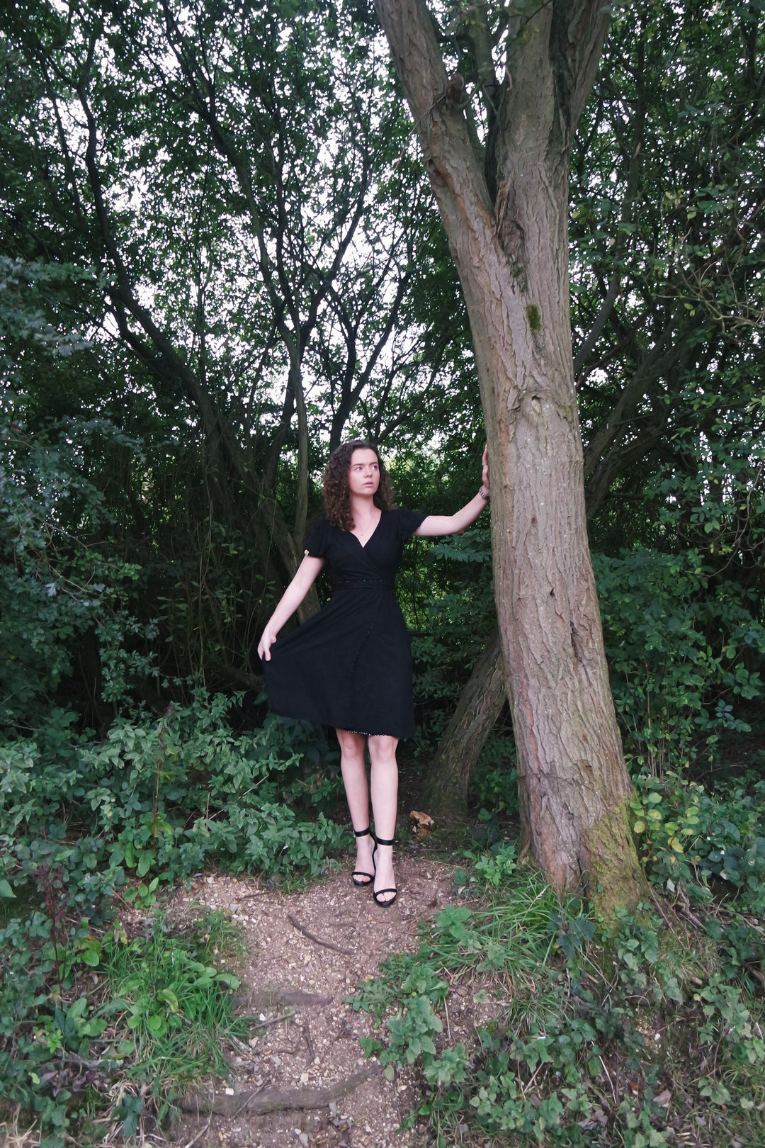 Tall Classic Victoria, Black / Black polka 4-way reversible Knee-length, short sleeved dress Hannah Sophia 