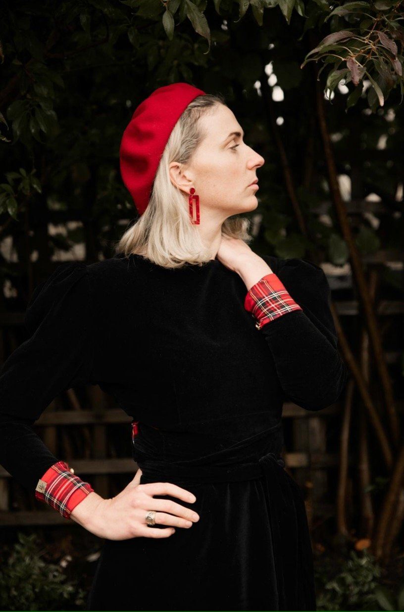 Tall Hannah 4-way luxury reversible tartan / velvet long sleeved dress Hannah Sophia England 