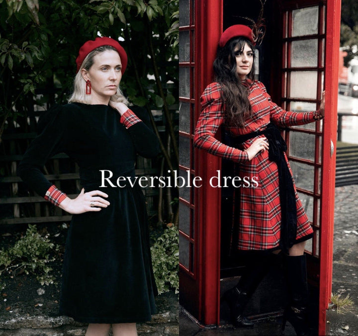 Tall Hannah 4-way luxury reversible tartan / velvet long sleeved dress Hannah Sophia England 