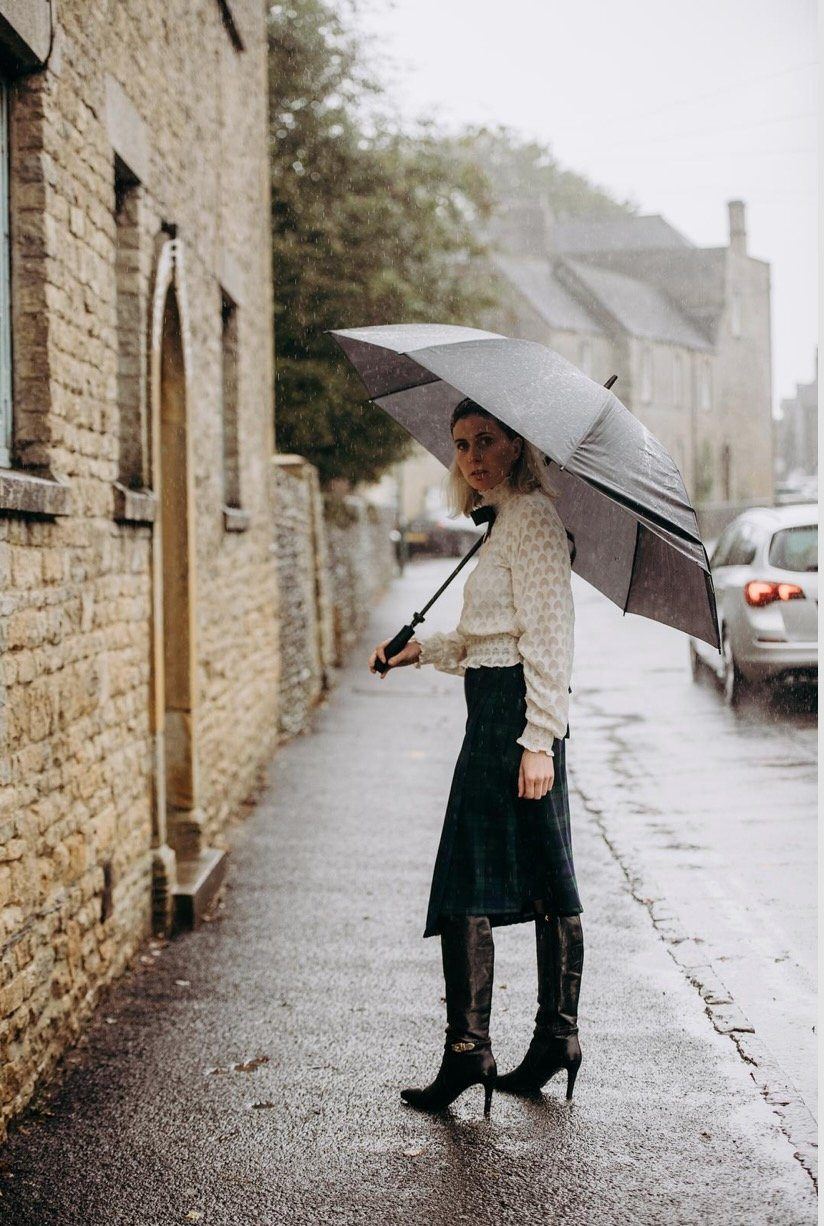 Tall Mary - Green and Navy Tartan / Navy midi skirt Hannah Sophia England 