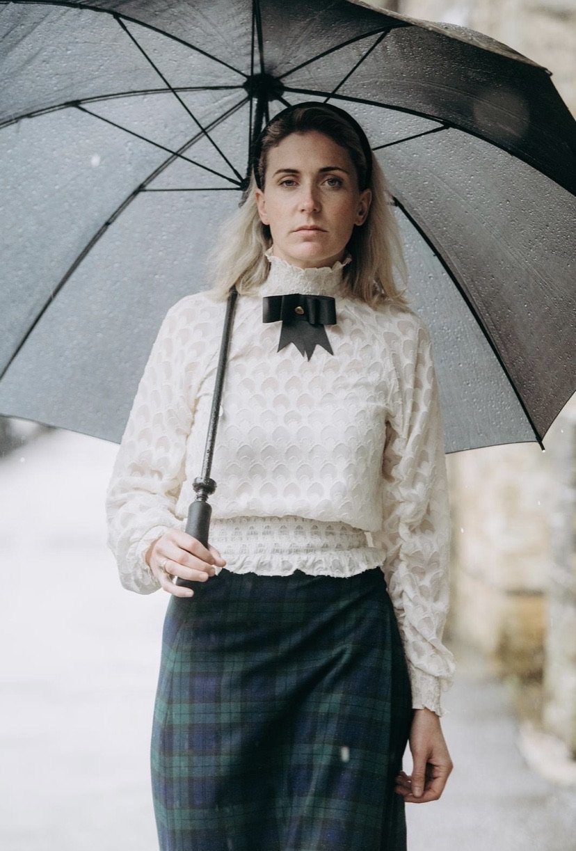 Tall Mary - Green and Navy Tartan / Navy midi skirt Hannah Sophia England 