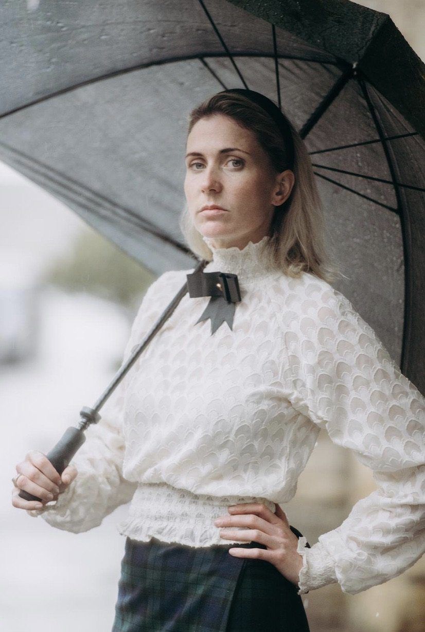 Tall Mary - Green and Navy Tartan / Navy midi skirt Hannah Sophia England 