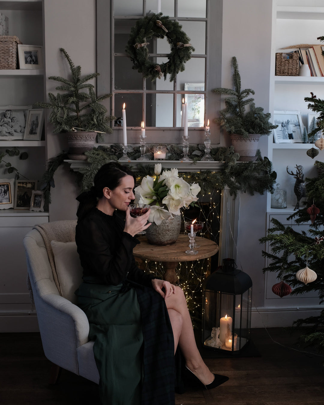 TALL Sara - Emerald green and black watch tartan reversible skirt with detachable belt Hannah Sophia England 