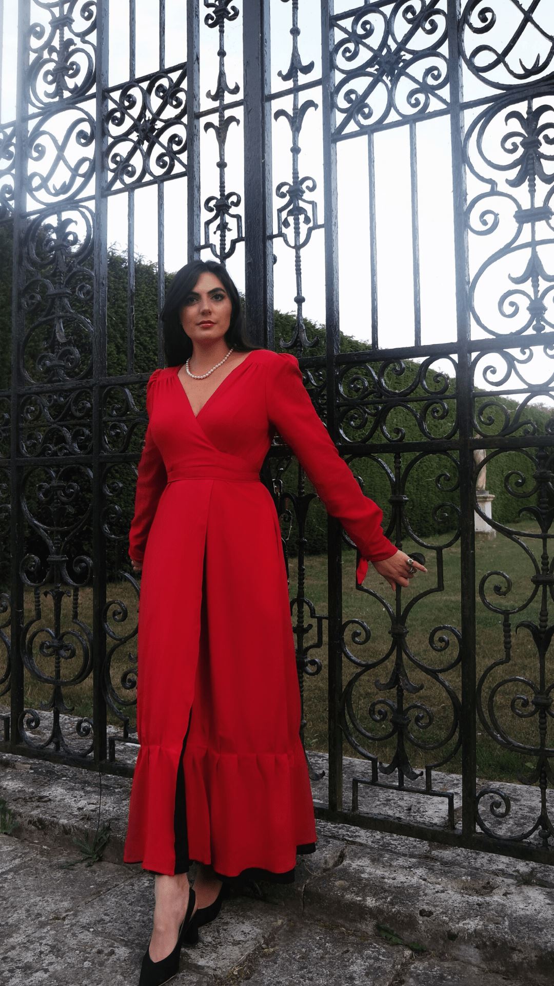 The Clementine Gown - Rouge Red / Black luxury four way reversible dress with side pockets Hannah Sophia 