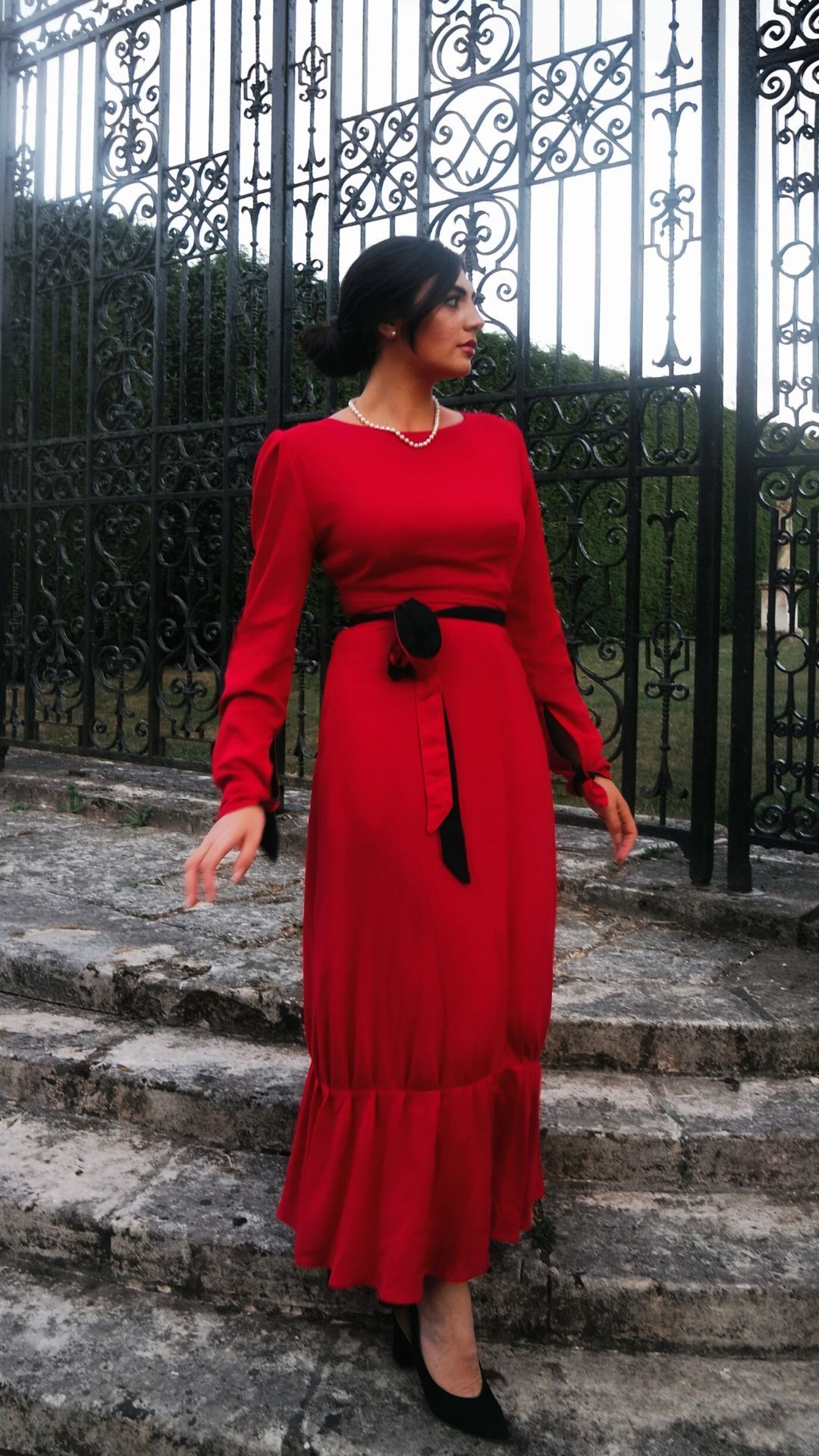 The Clementine Gown - Rouge Red / Black luxury four way reversible dress with side pockets Hannah Sophia 