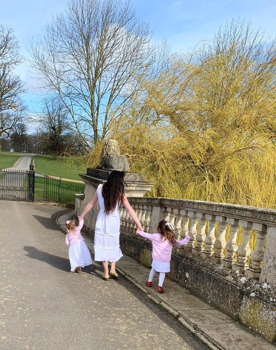 White broderie anglaise maxi dress with 3 detachable tiers and a detachable black bow Dress Hannah Sophia England 