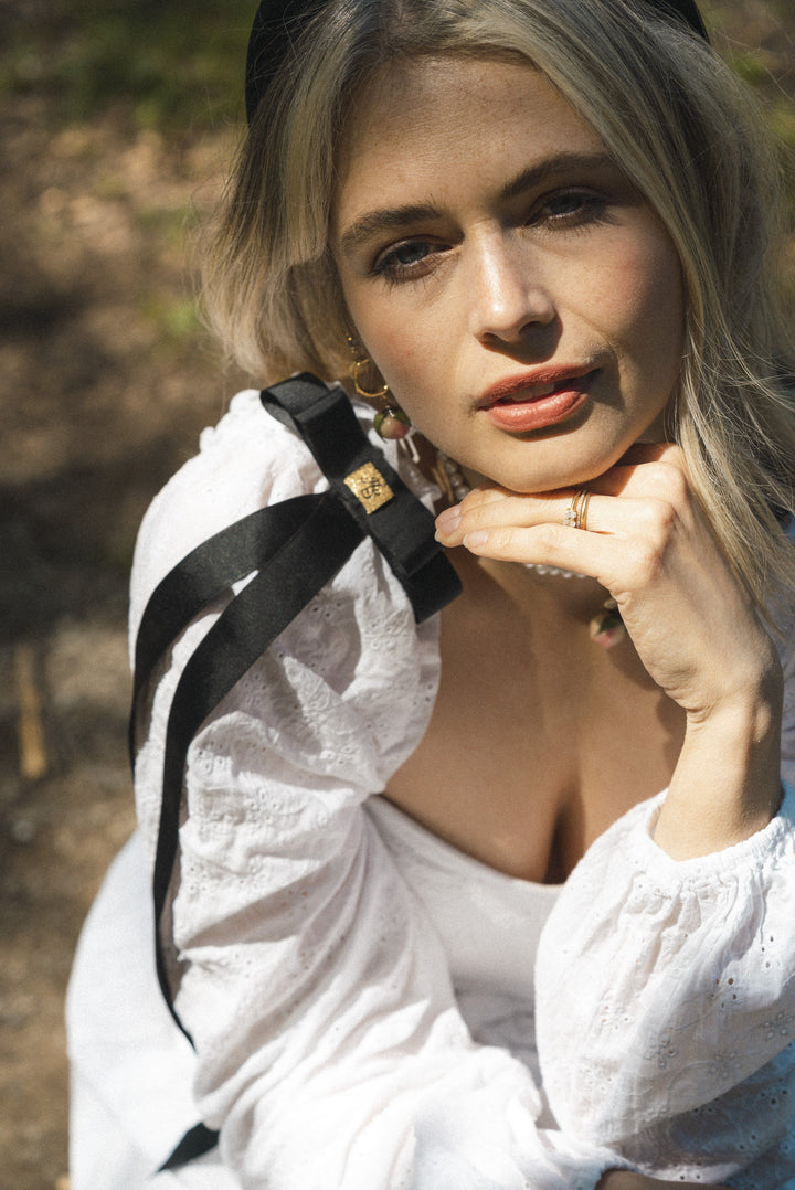 White broderie anglaise midi dress with detachable sleeves Dress Hannah Sophia England 