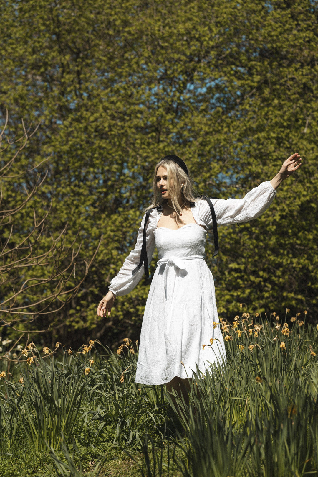 White broderie anglaise midi dress with detachable sleeves Dress Hannah Sophia England 