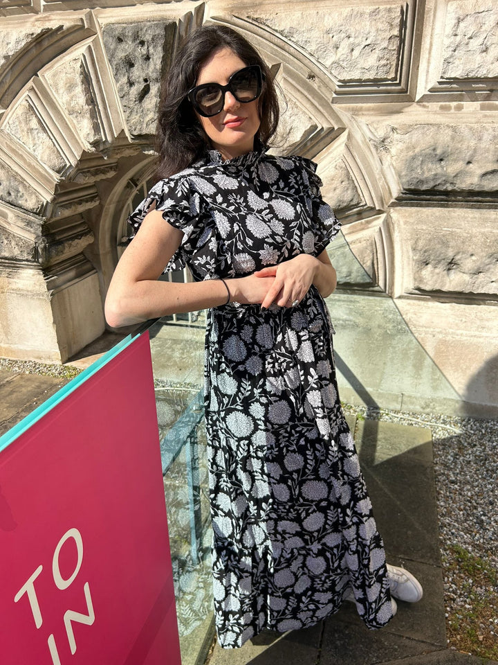 Willow - Black Floral Reversible Midi Dress Dress Hannah Sophia England 